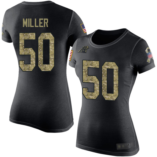 Carolina Panthers Black Camo Women Christian Miller Salute to Service NFL Football #50 T Shirt